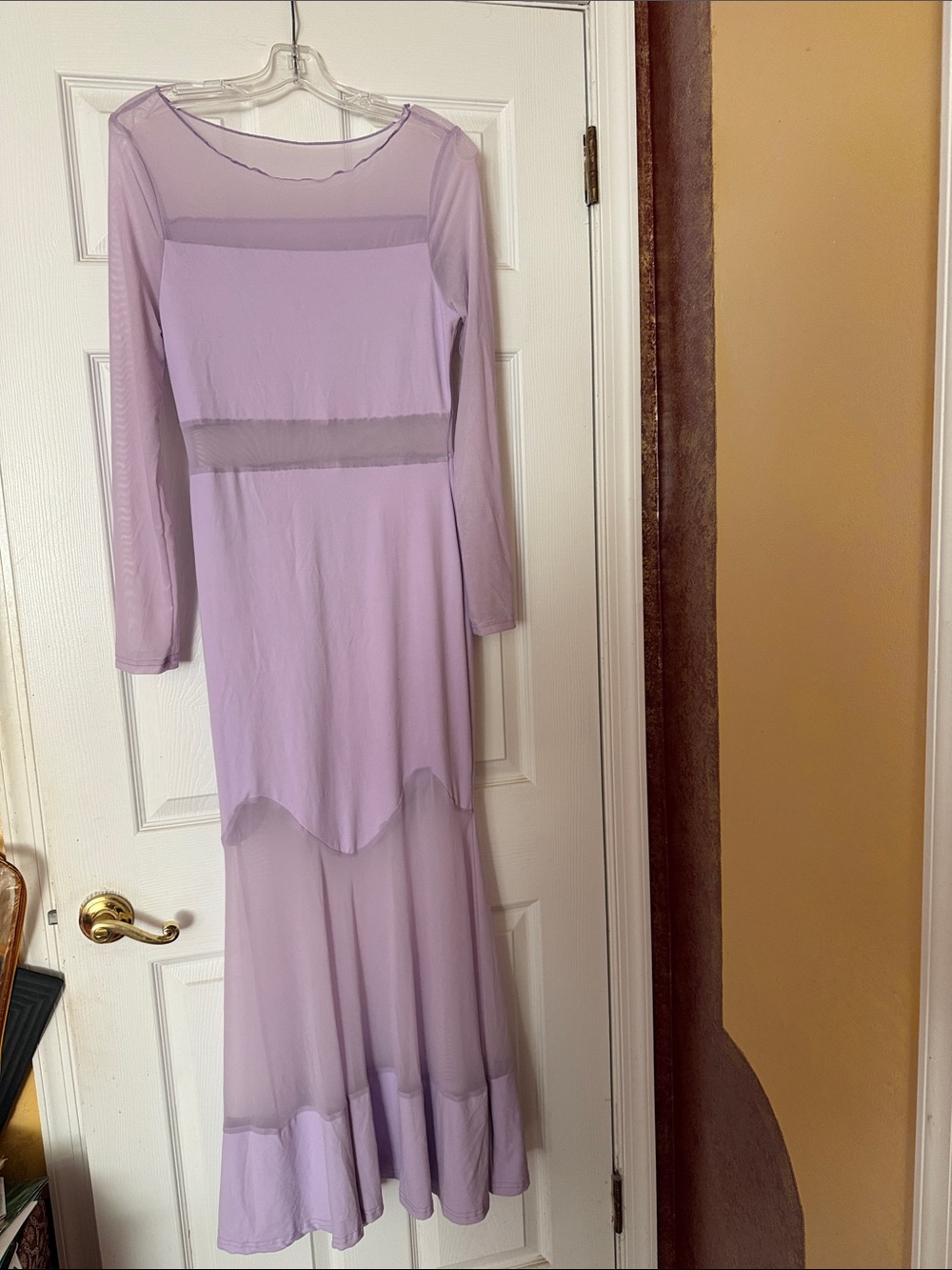 Elegant Lilac Mesh Overlay Maxi Dress